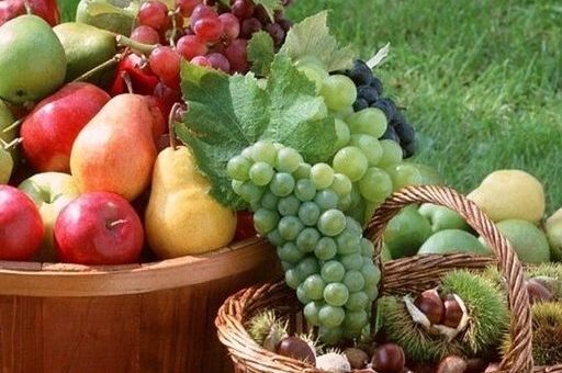 Szőlő és más őszi gyümölcsök kosárban