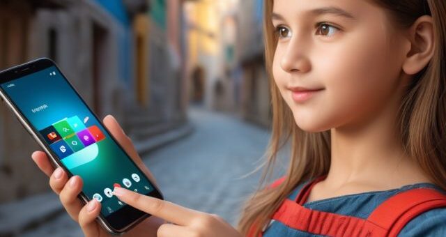kislány mobil telefonnal internetezik