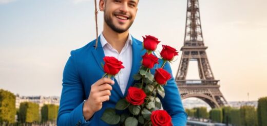 szerelmes férfi virágokkal Párizsban