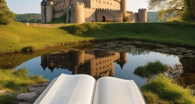 nyitott könyv egy vár előtt