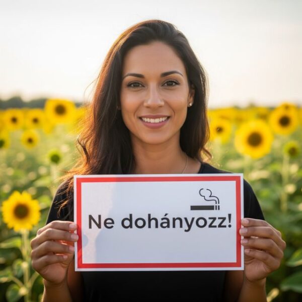 dohányzásról való leszokás táblát tart egy hölgy