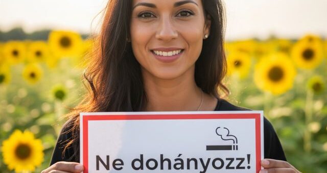 dohányzásról való leszokás táblát tart egy hölgy